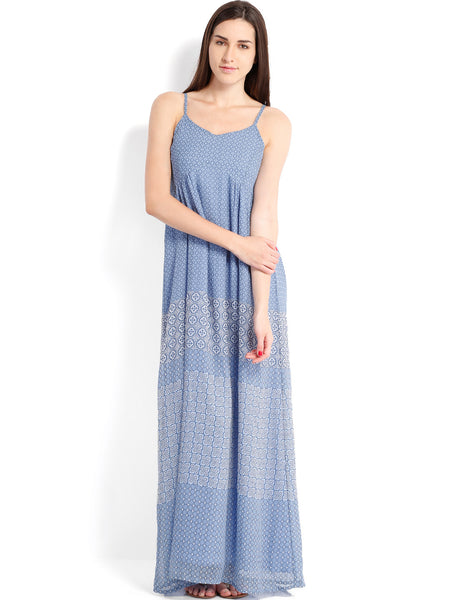 Blue Printed Maxi Dress