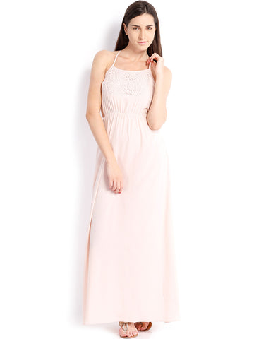 Pink Color Embroidered Maxi Dress