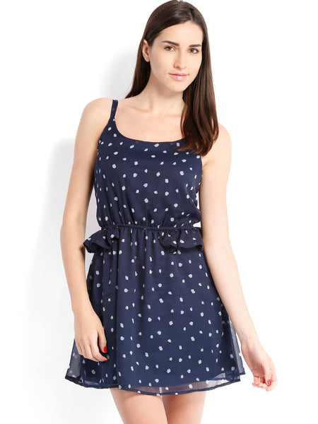 Navy Blue Color Printed Skater Dress